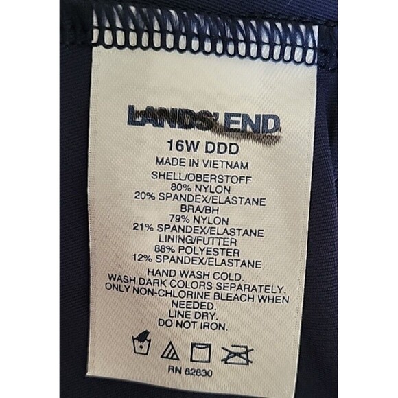 Swim Top Navy 16W DDD Halter Tankini Solid Padded Bra Lands End Plus 1X S479 - Picture 7 of 7